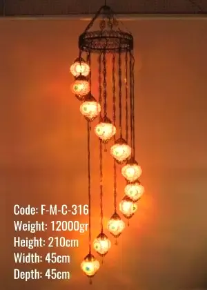 11 Li Helezon Mozaik Bakır Telkari Avize FMC 316