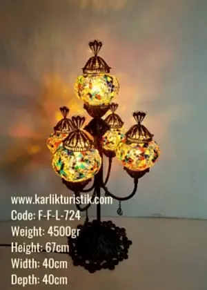 Mozaik Bakır Telkari Şamdan (Lambader)