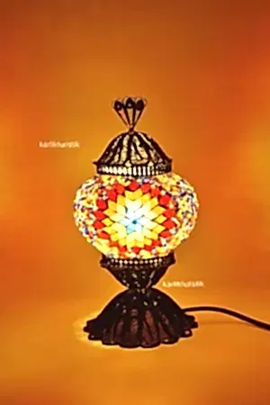 Mozaik Masa Lambası Bakır Telkari No:2 Boy F-T-201