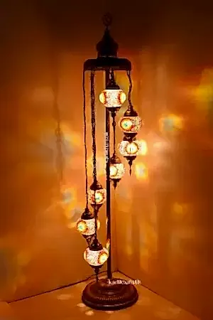 Lambader Çoklu Elişi Sarkıt Camlı, Mozaik Ayaklı Lambader, Dekoratif Köşe Lambası I-S-F-5506