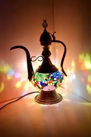 Mozaik Masa Lambası Dekoratifdövme Ibrik Abajur Otantik Masaüstü Aydınlatma no3