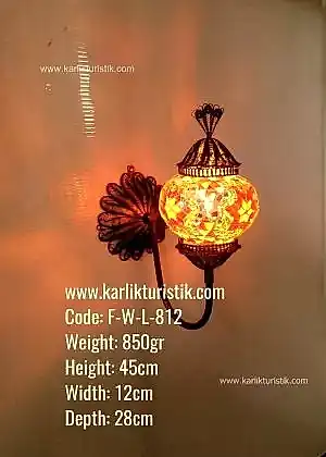 Bakır Telkari Duvar Lambası Mozaik Tek Aplik Yukarı Yönlü NO2