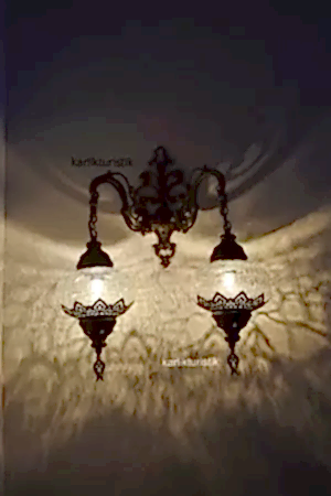 Osmanlı Aplik,çiftli Aşağı Yönlü Dekoratif Duvar Lambası,otantik Lamba,Lazerli