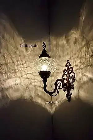 Osmanlı Aplik,tekli Yukarı Yönlü Dekoratif Duvar Lambası,otantik Lamba,şefaf Çatak Camlı ISW5407NO3ŞEFAFAPLİK