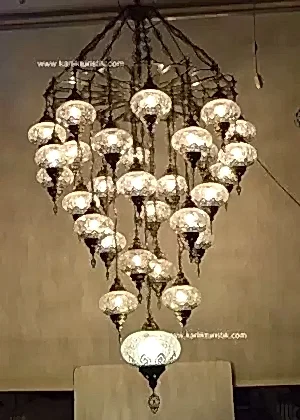 Osmanlı Tarzı Lamba Avize 29 Camlı  Şefaf Sarkıt Lazerli Avize