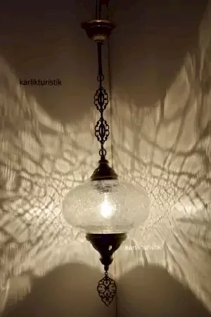 Osmanlı Tekli Sarkıt Şefaf  Lamba  Çatak Desen Otantik Metal No5  I-S-H-5208
