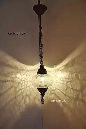 Osmanlı Tekli Sarkıt Şefaf  Lamba  Çatak Desen Otantik Metal No3 I-S-H-5201