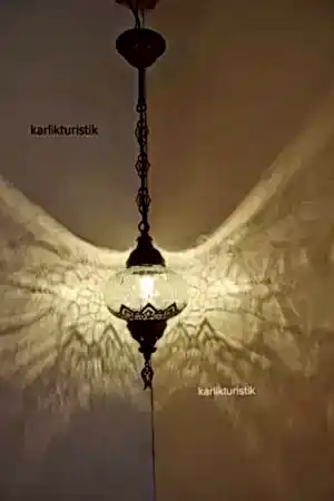 Osmanlı Tekli Sarkıt Şefaf  Lamba  Çatak Desen Otantik Metal No3 I-S-H-5201-lazerli