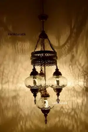 Osmanlı Lamba Avize 4lü Sarkıt Rustik Dekoratif Aydınlatma Tavan Lambası Şefaf Lazeri