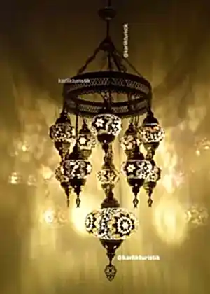 Hotel avizeleri otantik türk tarzı cafe avizesi 10+1 MOZAİK CAMLI SARKIT LAMBA  -I-S-C-5314