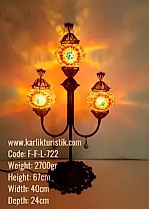 Mozaik Lamba Bakır Telkari 3 lü Şamdan Lambader - F-F-L-722