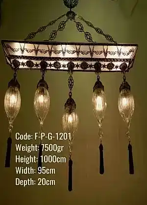 Plafonyer Plexi Glass Osmanlı Dikdörtgen 5 li Telkari Çekme Avize - F-P-G-1201