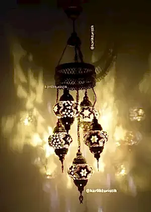 Türk Lambaları Dekoratif Lamba Mozaik Set Avize 5 li Karışık Model Metal Sıvama No2 I-S-C-5302