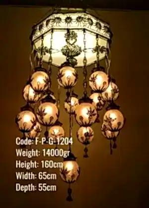 Plafonyer Plexi Glass Osmanlı Sekizgen 17 li Telkari Top Avize - F-P-G-1204