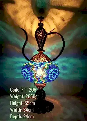 Bakır El Emeği Telkari No5 Mozaik Masa Lambası İbrik - F-T-206