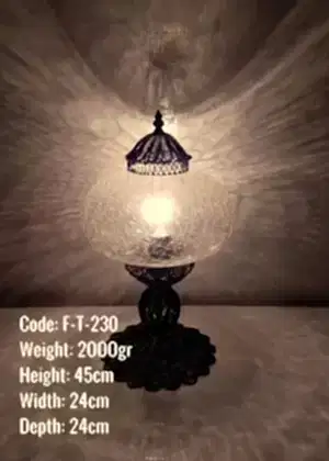 No5 Şefaf Çatlatılmış Cam Bakır El Emeği Telkari Masa Lambasi - F-T-230