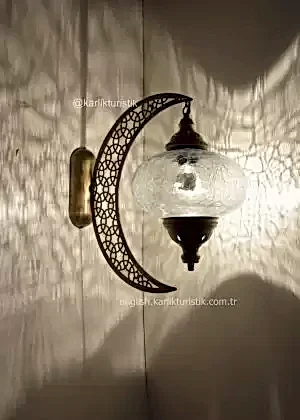 Büyük Boy Osmanlı Aplik Lamba Hilal Dekoratif Duvar Otantik Aplik Yarım Ay