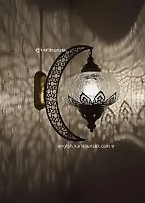 Büyük Boy Osmanlı Aplik Lamba Hilal Dekoratif Duvar Otantik Aplik Yarım Ay lazerli