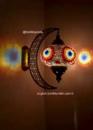 Büyük Boy Mozaik Aplik Lamba Hilal Dekoratif Duvar Otantik Aplik Yarım Ay