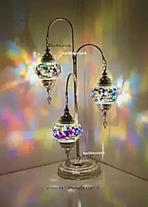 Mozaik Lamba Dekoratif Gece Lambası Mozaik Lambader 3Lü oltalı Gümüş Kaplama