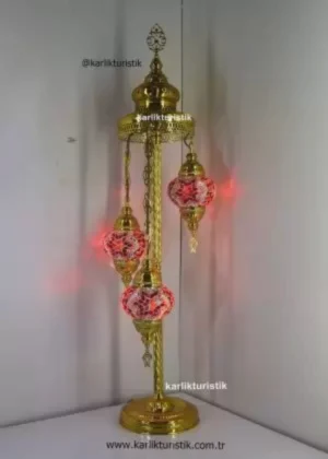 Mozaik Lambader Gold,Otantik Lambası,Dekoratif Köşe Lambası 3 Lü Mozaik Gece Lambası altın rengi