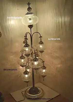 Lambader Şeffaf Cam Çatlatma Desen, Otantik Ayaklı Lamba 10 camlı, Osmanlı Tarzı Lambader Gümüş Kaplama Özel Seri