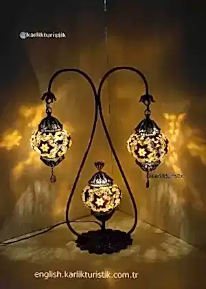Sanatsal Dekoratif Ev Işıkları, Hediye Lamba El Yapımı Bakır Telkari 3 Küre Kuğuboynu Mozaik Lamba F-T-240