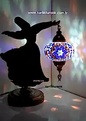 Derviş, Mevlana, Dekoratif Figürler, Sufi Tarzı El Yapımı Mozaik Masa Lambası no3