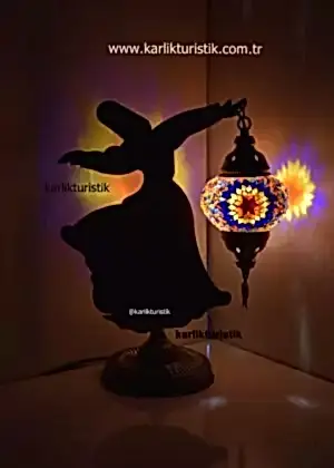 Derviş, Mevlana, Dekoratif Figürler, Sufi Tarzı El Yapımı Mozaik Masa Lambası no2