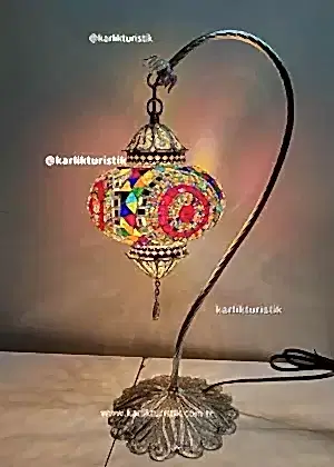 Mozaik Lambalar Sanat Dekoratif Ev Işıkları, Hediye Lamba El Yapımı Bakır TELKARİ - F-T-235 GÜMÜŞ KAPLAMALI