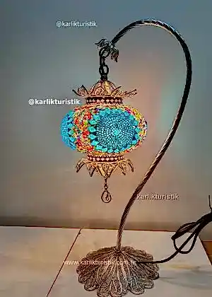 Mozaik Lambalar Sanat Dekoratif Ev Işıkları, Hediye Lamba El Yapımı Bakır TELKARİ - F-T-232 GÜMÜŞ KAPLAMALI taçlı olta