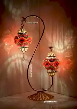Hediyelik telkari el işi otantik  masa lambası lambader mozaik aydınlatma ALTIN