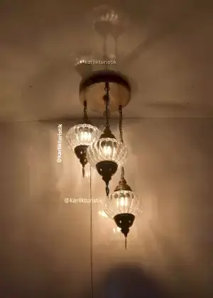 Avize Lamba Tavan Armatürü 3  pyrex camlı  Dekoratif tarz Ev-Otel Avizesi, türk yapımı otantik aydınlatma