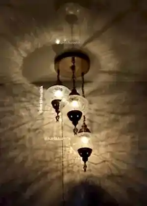 Avize Lamba Tavan Armatürü 3  osmnalı şefaf çatlak camlı  Dekoratif tarz Ev-Otel Avizesi, türk yapımı otantik aydınlatma