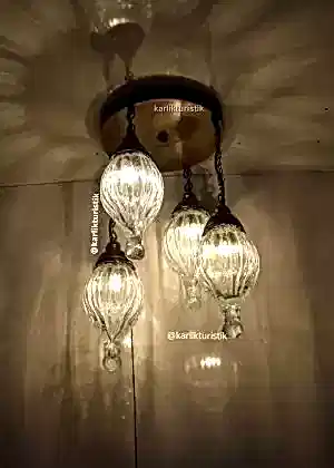 Avize Lamba Tavan Armatürü 4 Üfleme Damla Camlı Dekoratif tarz Ev-Otel Avizesi, türk yapımı otantik aydınlatma