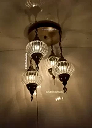 Avize Lamba Tavan Armatürü 4 Pyreks camlı  lazerli Dekoratif tarz Ev-Otel Avizesi, türk yapımı otantik aydınlatma