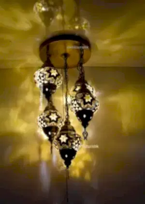 Avize Lamba Gömme Montajlı Tavan Armatürü 4+1 camlı ElYapımı Küçük ev için Dekoratif tarz Otel Avizesi,mozaik lamba, türk yapımı otantik aydınlatma