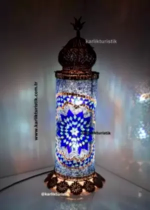 el işi mozaik lamba silindir ,kız kulesi şeklinde lamba ,galata kulesi lambader el işi bakır telkari köşe lambası large