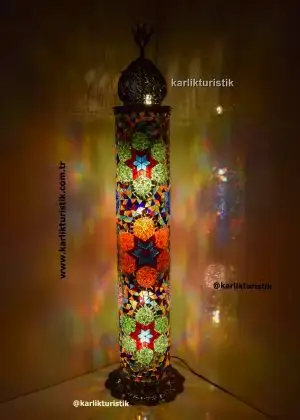 silindir mozaik lamba uzun ,kız kulesi lambası  ,galata kulesi şeklinde mozaik lambader el işi bakır telkari xlarge
