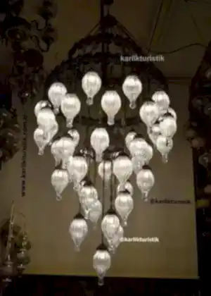 Oturma Odası Avize Türk esintili avize zarif bakır malzeme 41 üfleme cam telkari sanatı büyük sarkıt lambaları