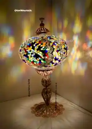 Büyük Boy Mozaik Masa Lambası – Bakır Kaplama Bakır Telkari  Dekoratif Türk Lambası El Yapımı | Türkiye Üretimi