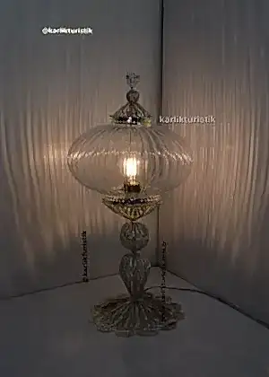 Büyük Boy Şefaf Masa Lambası – Gümüş Kaplama Bakır Telkari  Dekoratif Türk Lambası El Yapımı | Türkiye Üretimi