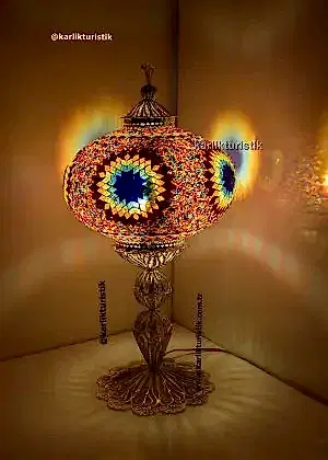 Büyük Boy Mozaik Masa Lambası – Gümüş Kaplama Bakır Telkari  Dekoratif Türk Lambası El Yapımı | Türkiye Üretimi