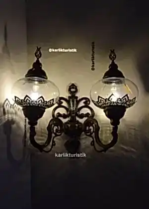 Osmanlı 16cm lazerli şeffaf cam çiftli aplik yukarı doğru ISW 5414 -b.