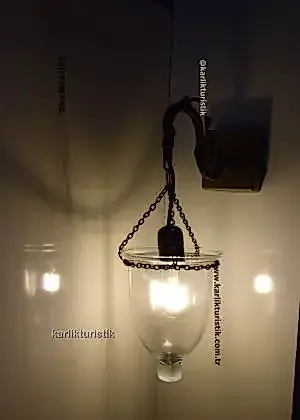 Osmanlı Kandil Formu Dekoratif Duvar Apliği – Antik Kaplama & Şeffaf Cam büyük boy