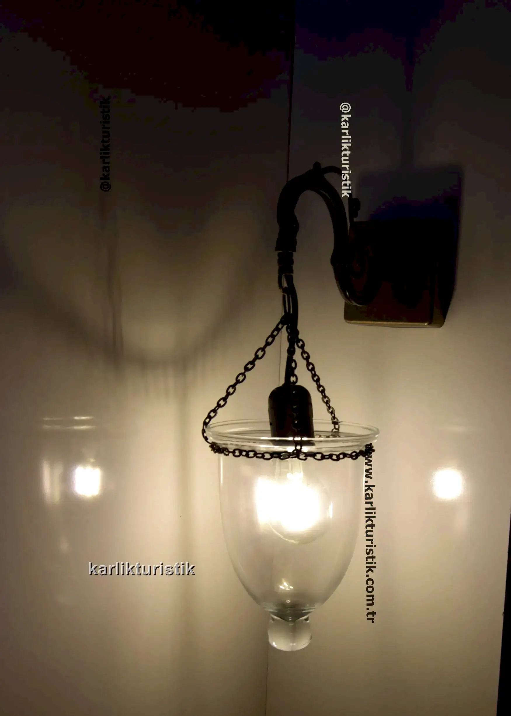 Osmanlı Kandil Formu Dekoratif Duvar Apliği – Antik Kaplama & Şeffaf Cam büyük boy