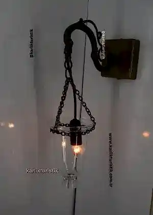 Osmanlı Kandil Formu Dekoratif Duvar Apliği – Antik Kaplama & Şeffaf Cam normal boy