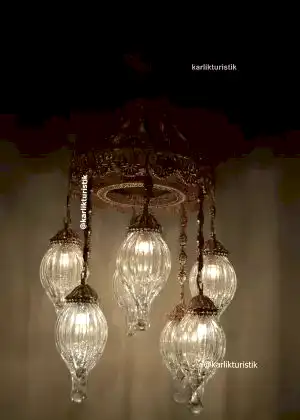 Lüks Altın Kaplama Otel Restorant Avizeleri  Geleneksel ve Ayrıcalıklı Tasarım Bakır Telkari sanat otantik üfleme camlı  sarkıt lambalar