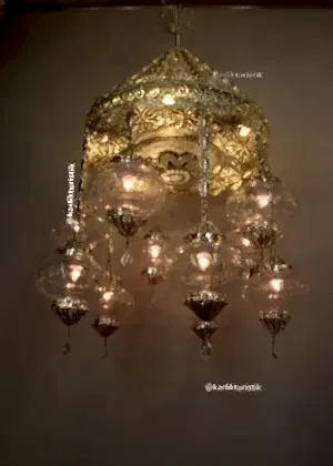 aydınlatma avizeleri dekoraitf özel şık hotel  avizeleri 10 camlı türk otantik lambalar bakır el işi tekari gümüş kaplama