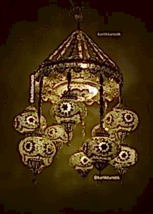 Ev Sarkıt Lambaları  Otel Avize Aydınlatma 10 mozaik cam Türk ışığı Bakır Telkari sanatı - F-B-M-102 Gümüş Kaplama